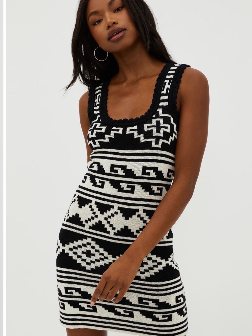 Beach Riot James Black & White Cotton Knit Mini Dress Cover Up